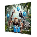Personalised 4th Birthday Card - Safari Animals with Balloons