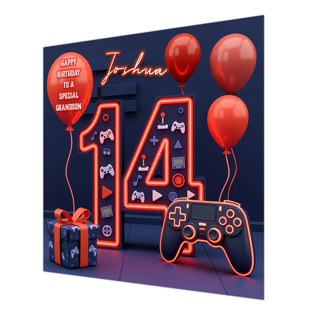 14th Gaming Birthday Card for Boys Personalised, Grandson, Son, Nephew