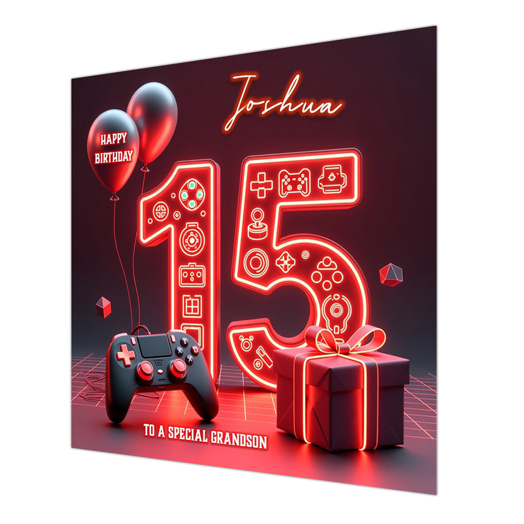 15th Gaming Birthday Card for Boys Personalised, Grandson, Son, Nephew
