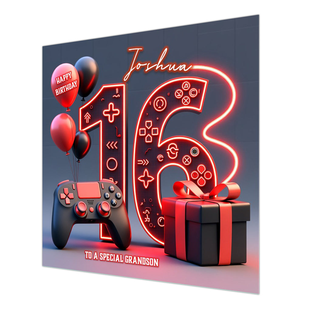 16th Gaming Birthday Card for Boys Personalised, Grandson, Son, Nephew