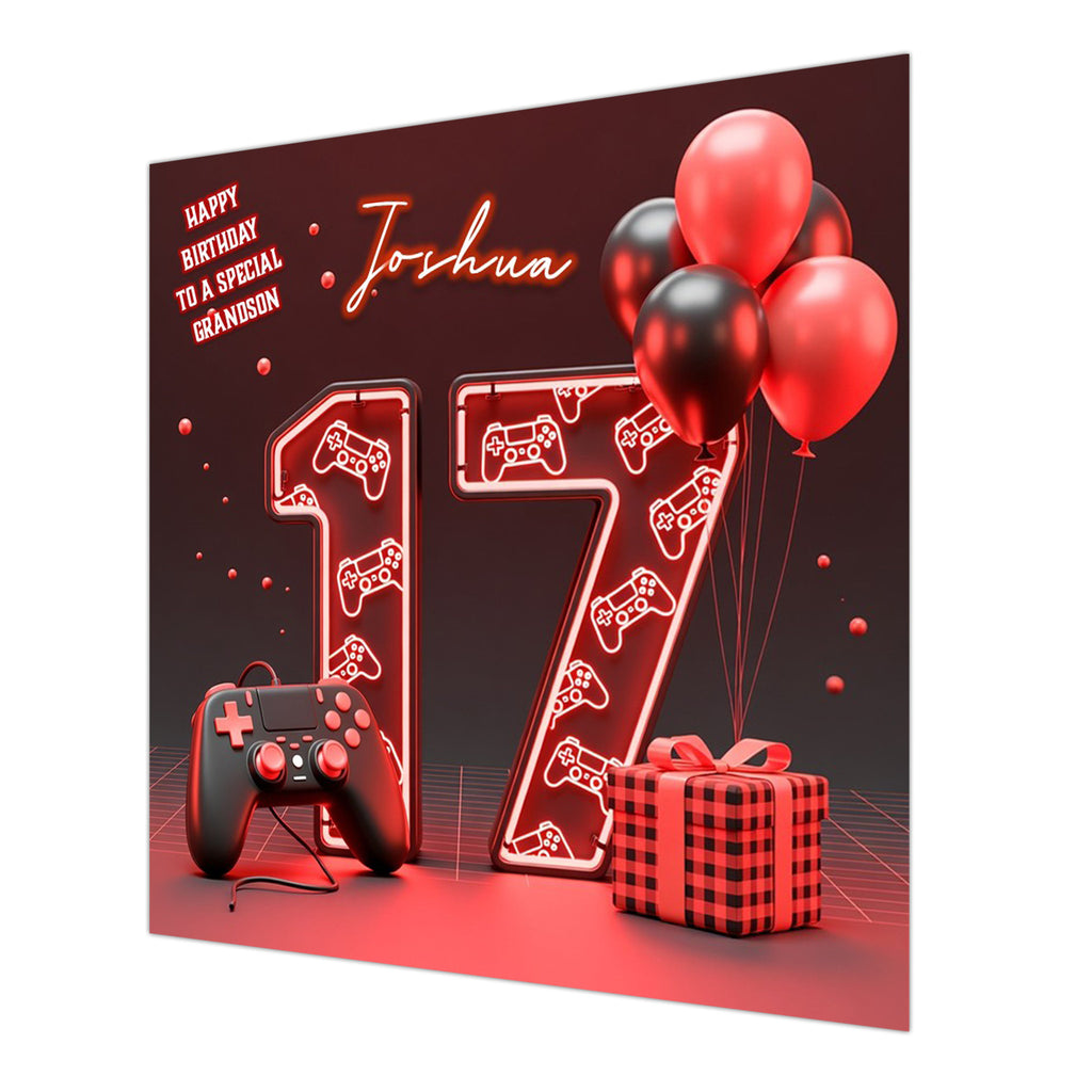 17th Gaming Birthday Card for Boys Personalised, Grandson, Son, Nephew