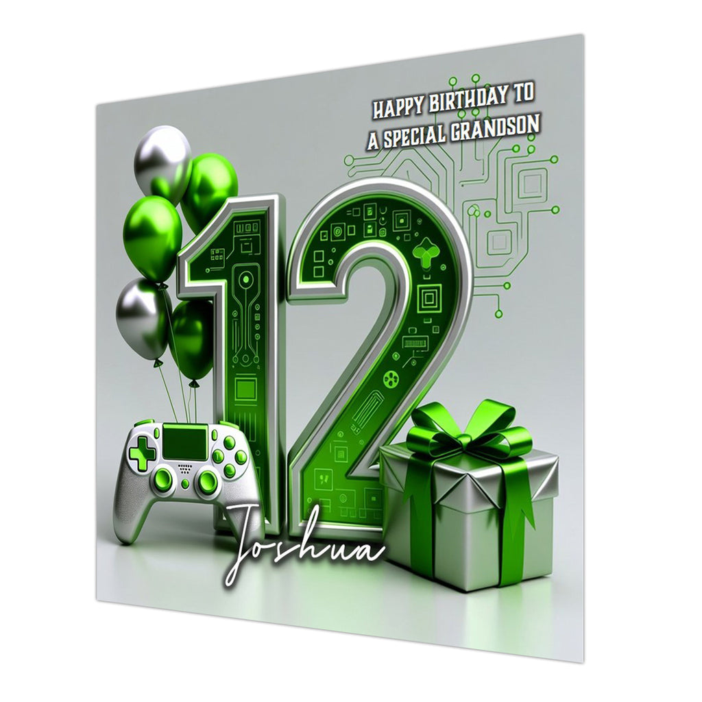 12th Gaming Birthday Card for Boys Personalised, Grandson, Son, Nephew