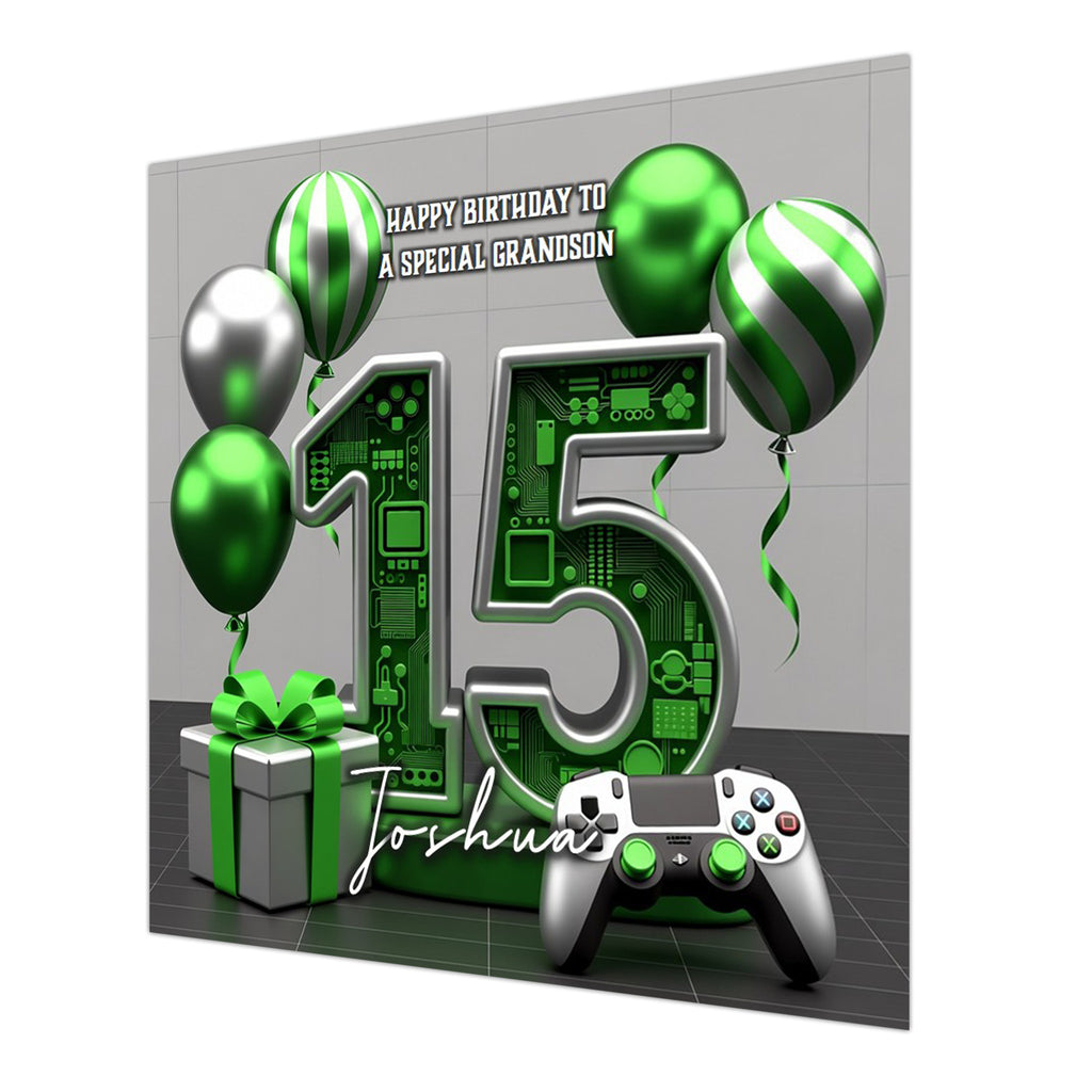 15th Gaming Birthday Card for Boys Personalised, Grandson, Son, Teenager