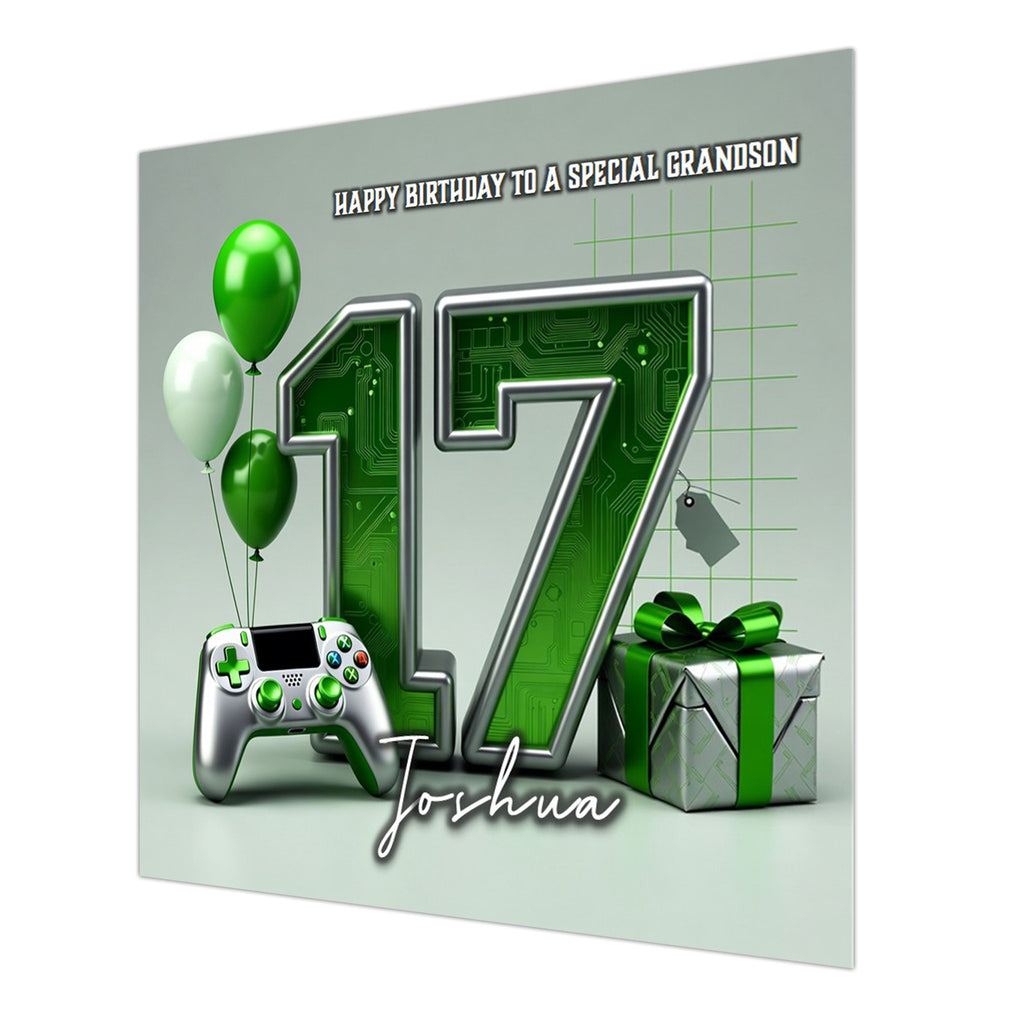 17th Gaming Birthday Card for Boys Personalised, Grandson, Son, Teenager
