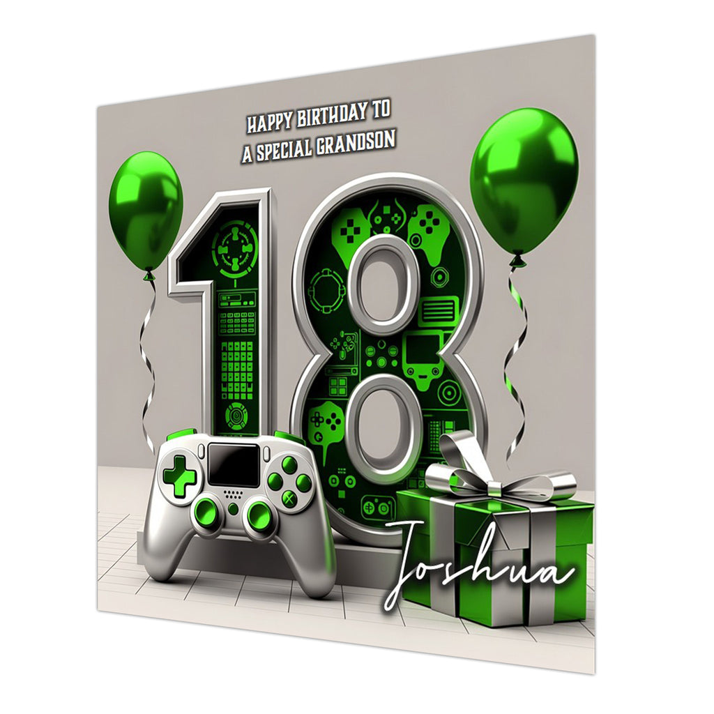 18th Gaming Birthday Card for Boys Personalised, Grandson, Son, Teenager