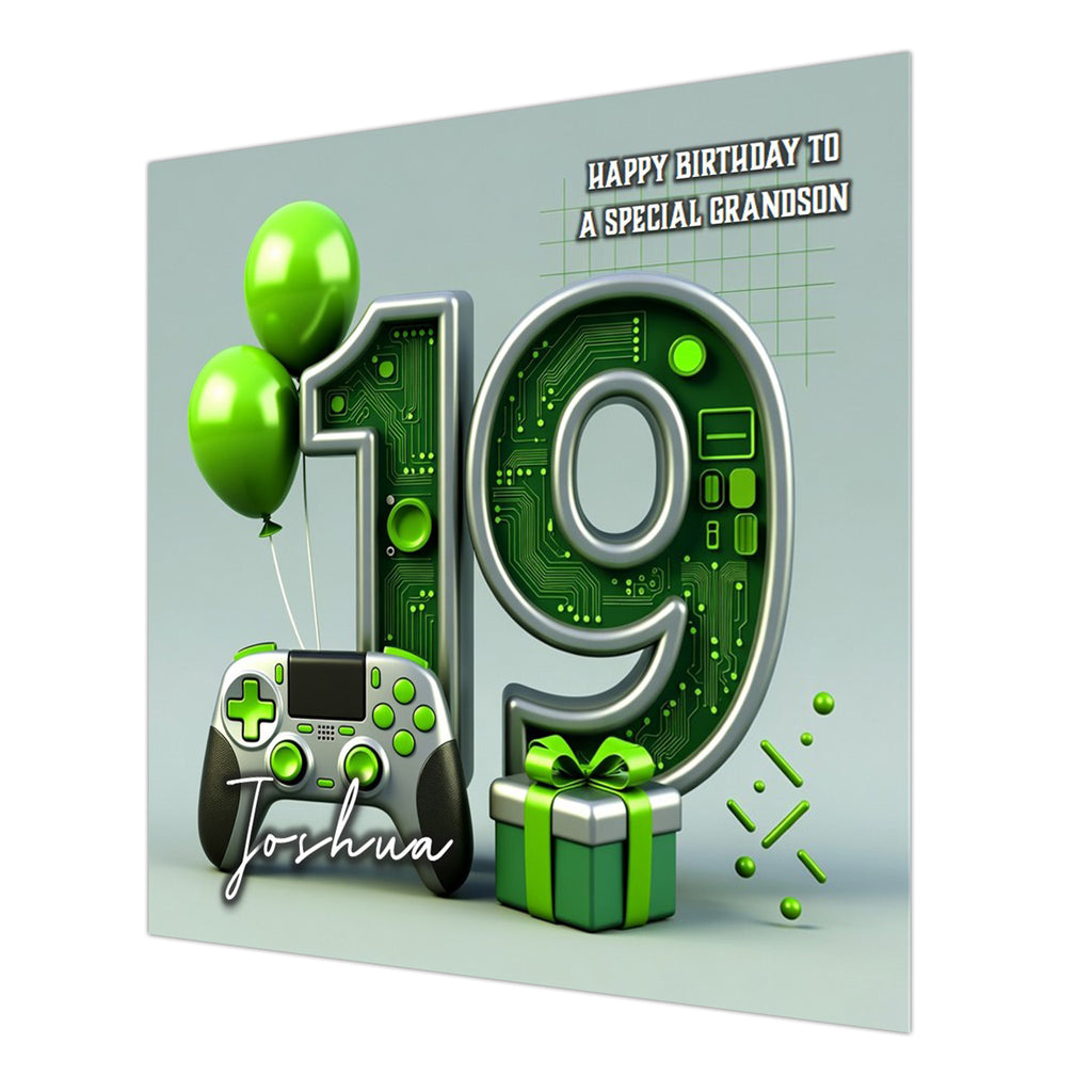 19th Gaming Birthday Card for Boys Personalised, Grandson, Son, Teenager