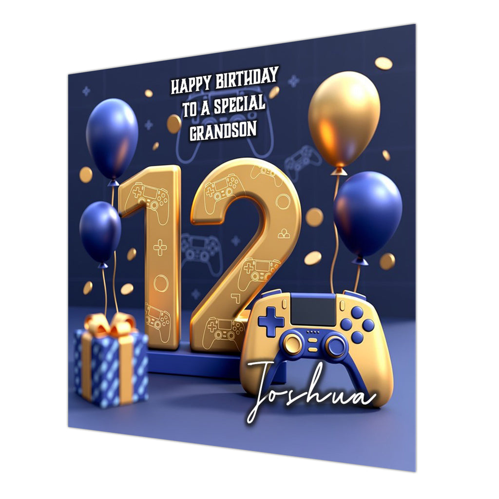 12th Gaming Birthday Card for Boys Personalised, Grandson, Son, Nephew