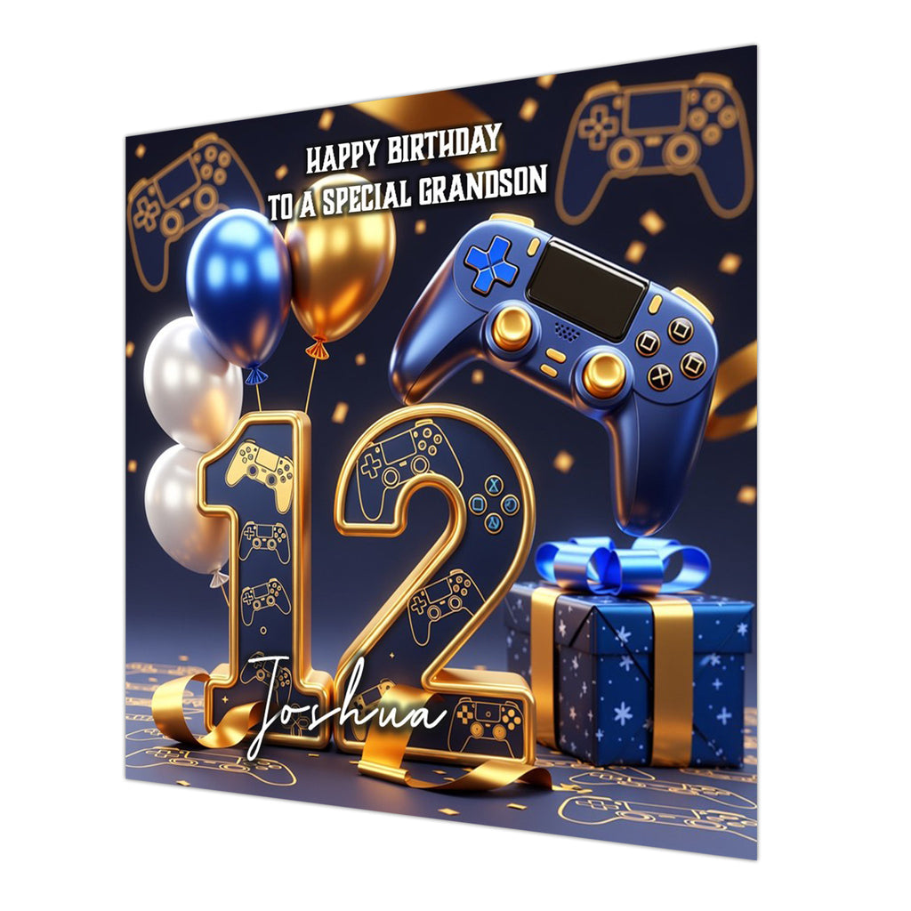 12th Gaming Birthday Card for Boys Personalised, Grandson, Son, Nephew