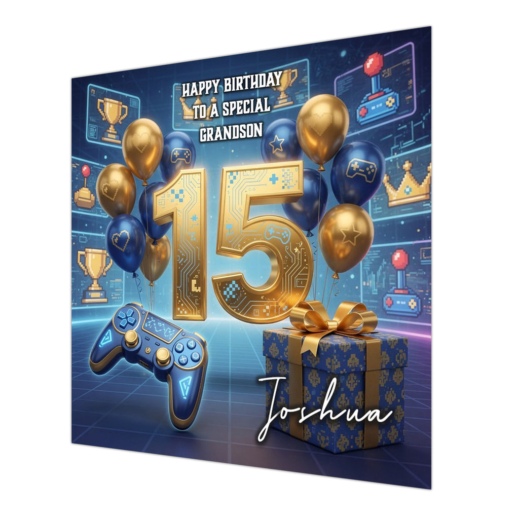 15th Gaming Birthday Card for Boys Personalised, Grandson, Son, Nephew