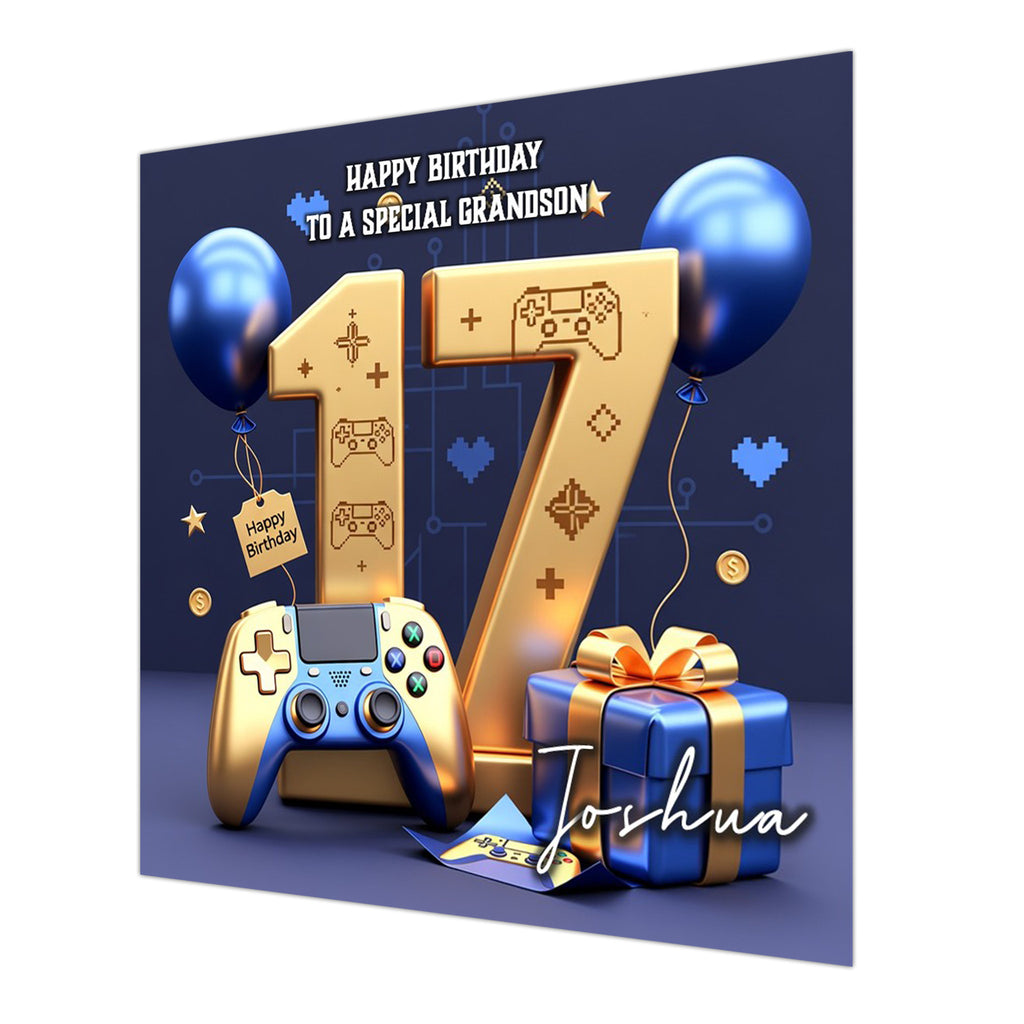 17th Gaming Birthday Card for Boys Personalised, Grandson, Son, Nephew