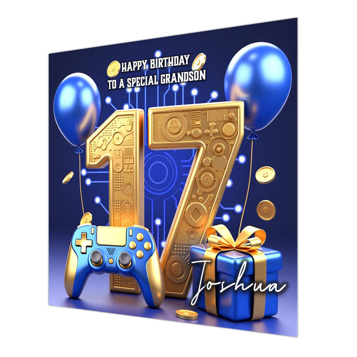 17th Gaming Birthday Card for Boys Personalised, Grandson, Son, Nephew