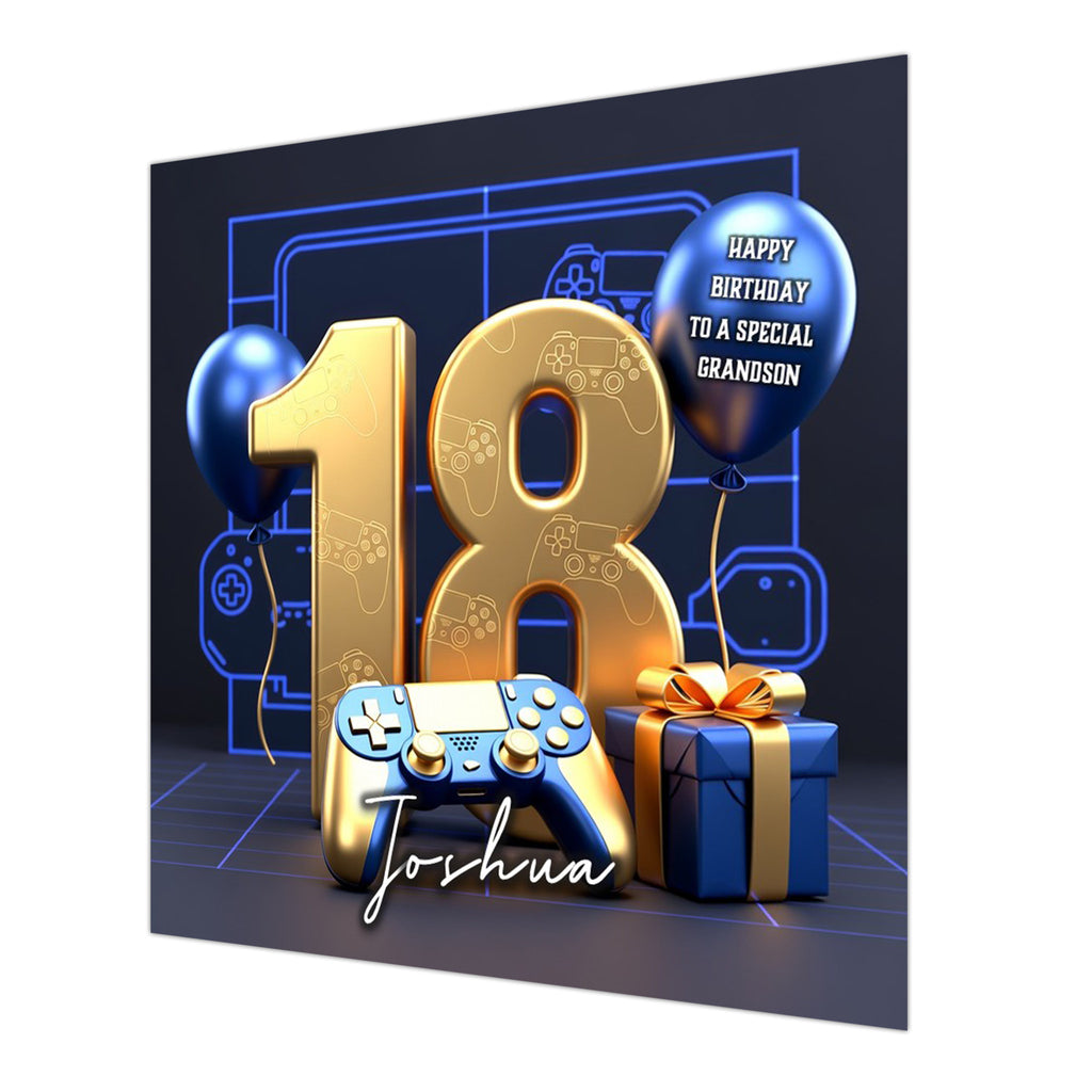 18th Gaming Birthday Card for Boys Personalised, Grandson, Son, Nephew