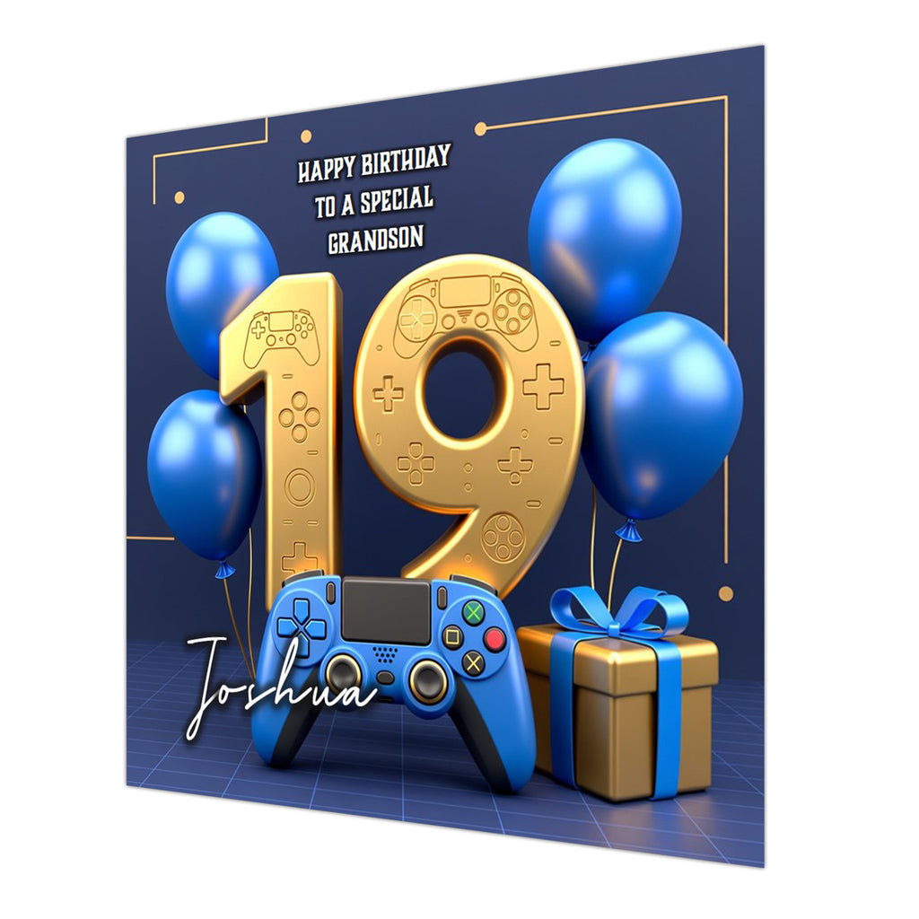 19th Gaming Birthday Card for Boys Personalised, Grandson, Son, Nephew