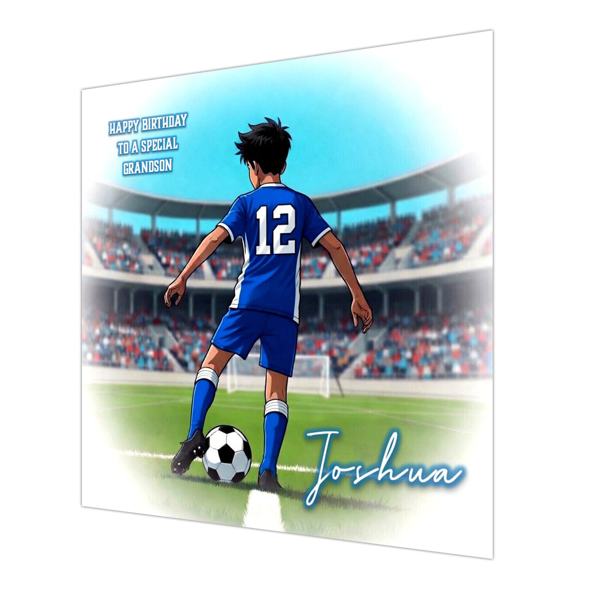 Personalised Birthday Card - Boy in a Blue Football Kit