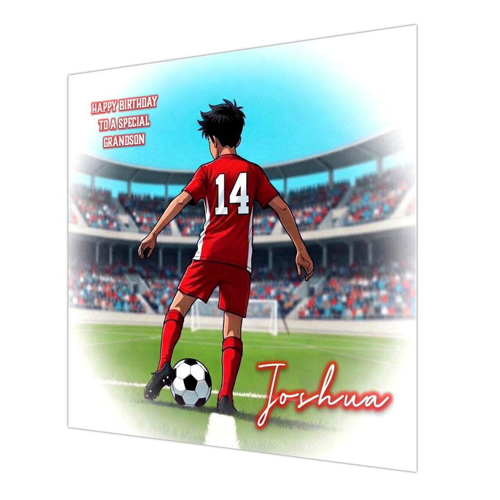 14th Football Birthday Card For Boys, Grandson, Son, Nephew, Brother, Blue, Red or White, Personalised