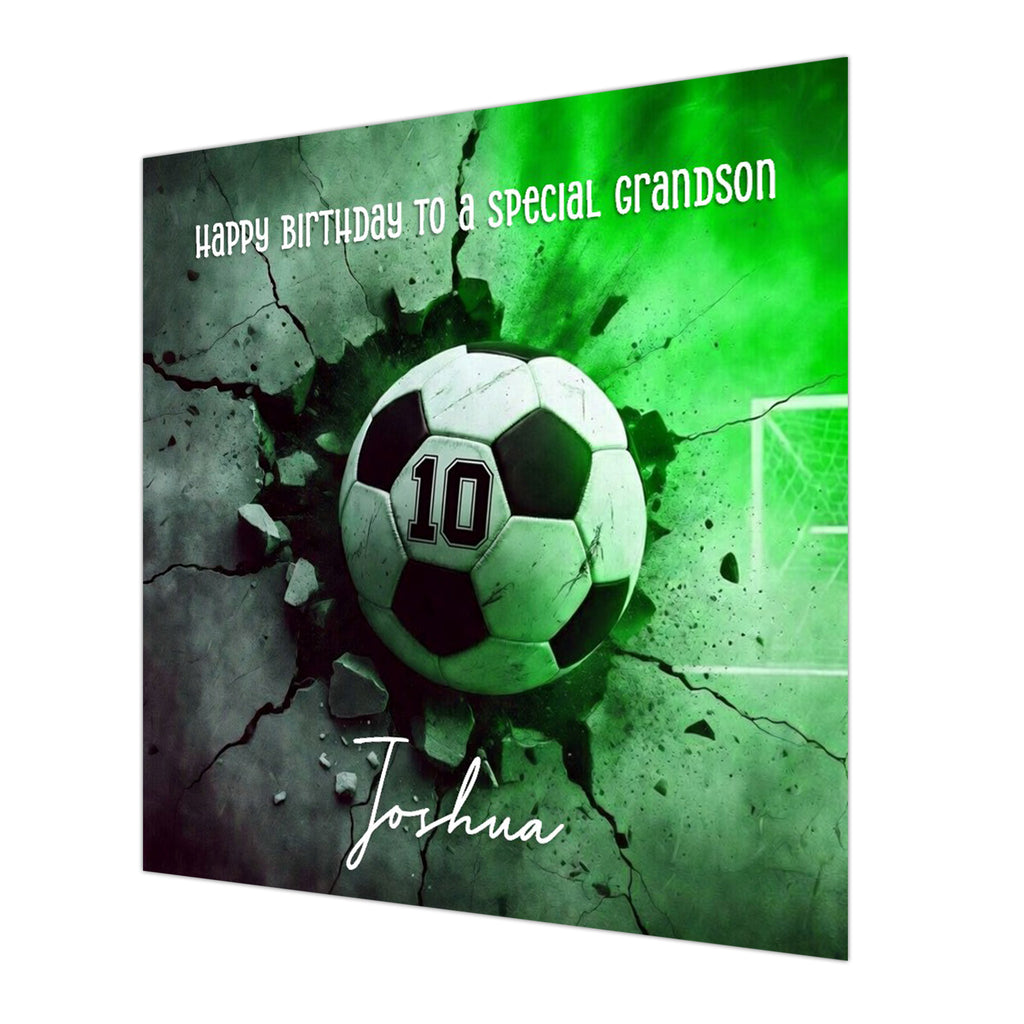 Personalised 10th Birthday Card - Green Football Birthday Number