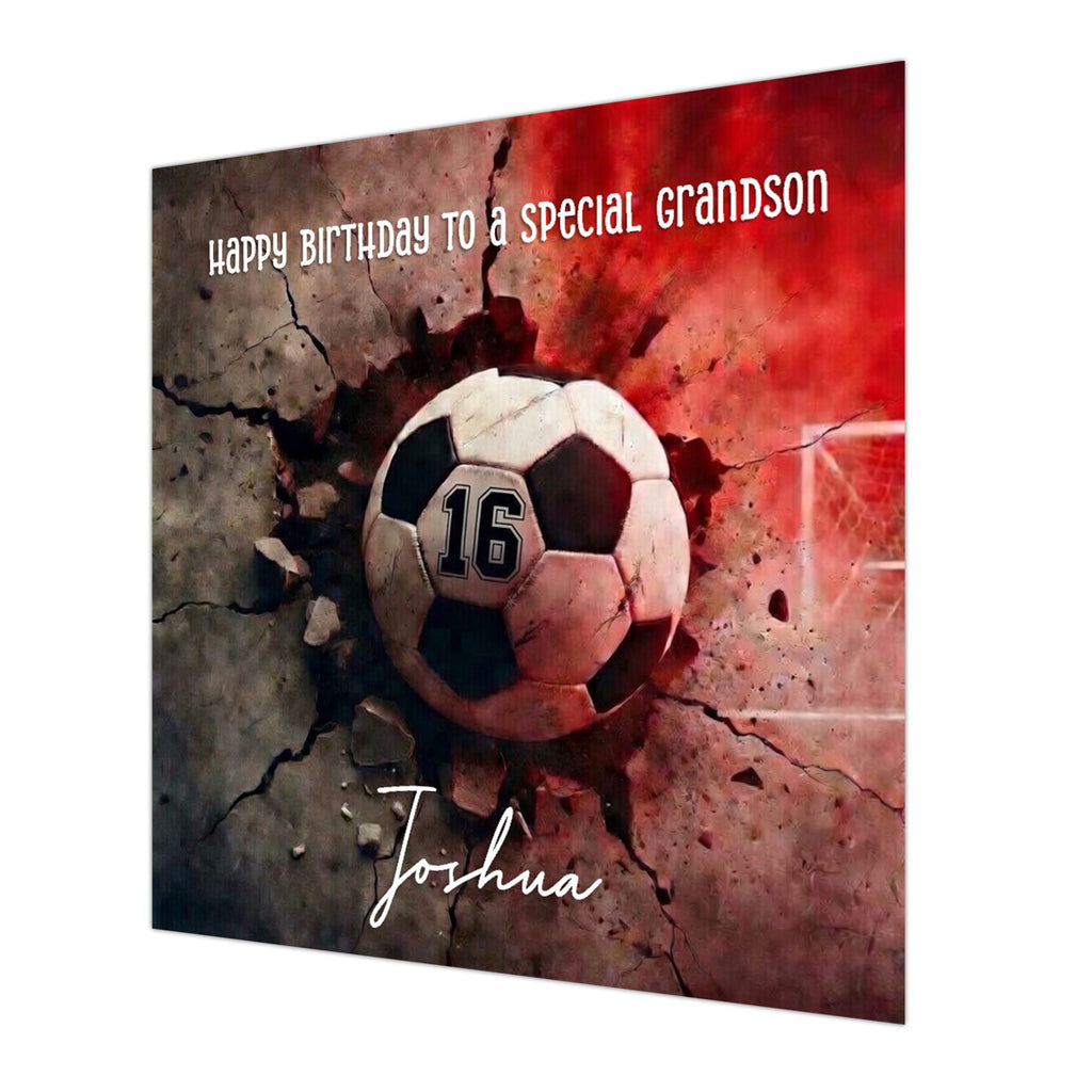 16th Football Birthday Card For Boys, Grandson, Son, Nephew, Brother, Blue, Red or Green, Personalised