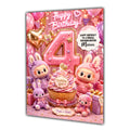 4th Birthday Card Plush Toy Girl Granddaughter Daughter Large A5 Size