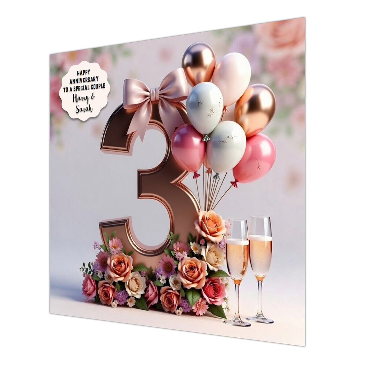 Personalised 3rd Wedding Anniversary Card Special Couple, Son, Daughter, Granddaughter