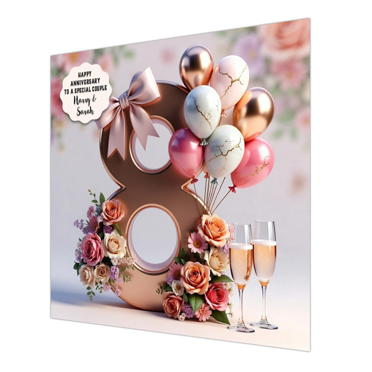 Personalised 8th Wedding Anniversary Card Special Couple, Son, Daughter, Granddaughter