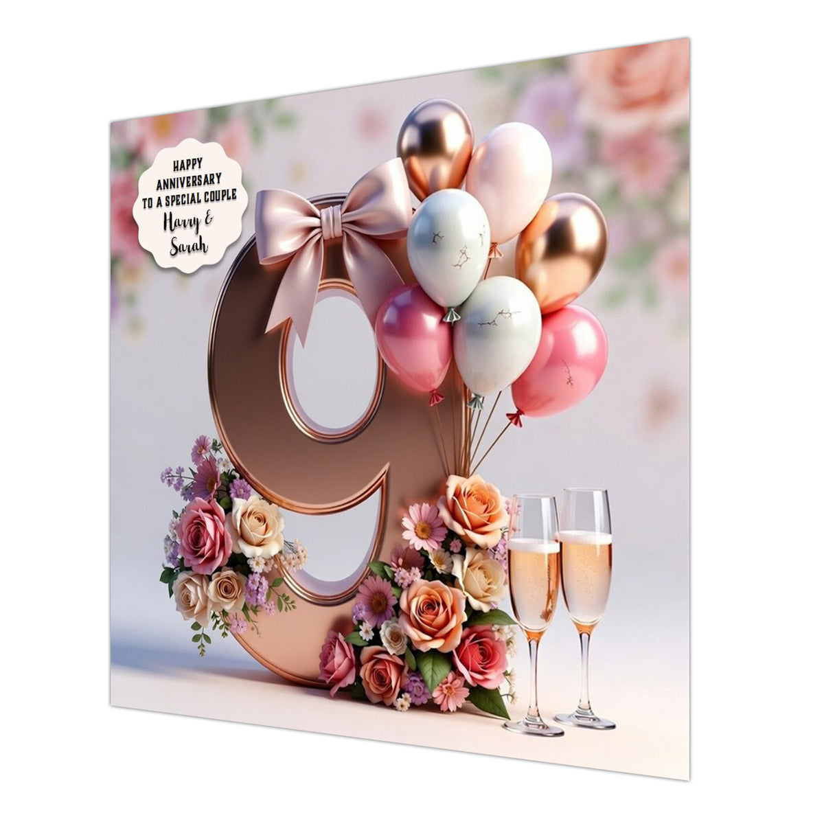 Personalised 9th Wedding Anniversary Card Special Couple, Son, Daughter, Granddaughter
