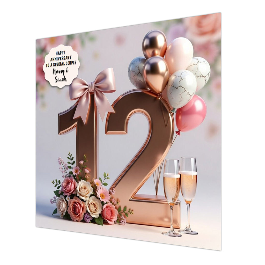 Personalised 12th Wedding Anniversary Card Special Couple, Son, Daughter, Granddaughter