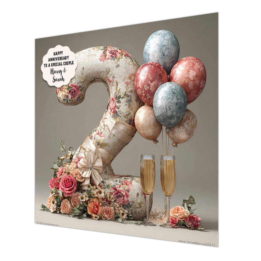 Personalised 2nd Wedding Anniversary Card Special Couple, Son, Daughter, Granddaughter