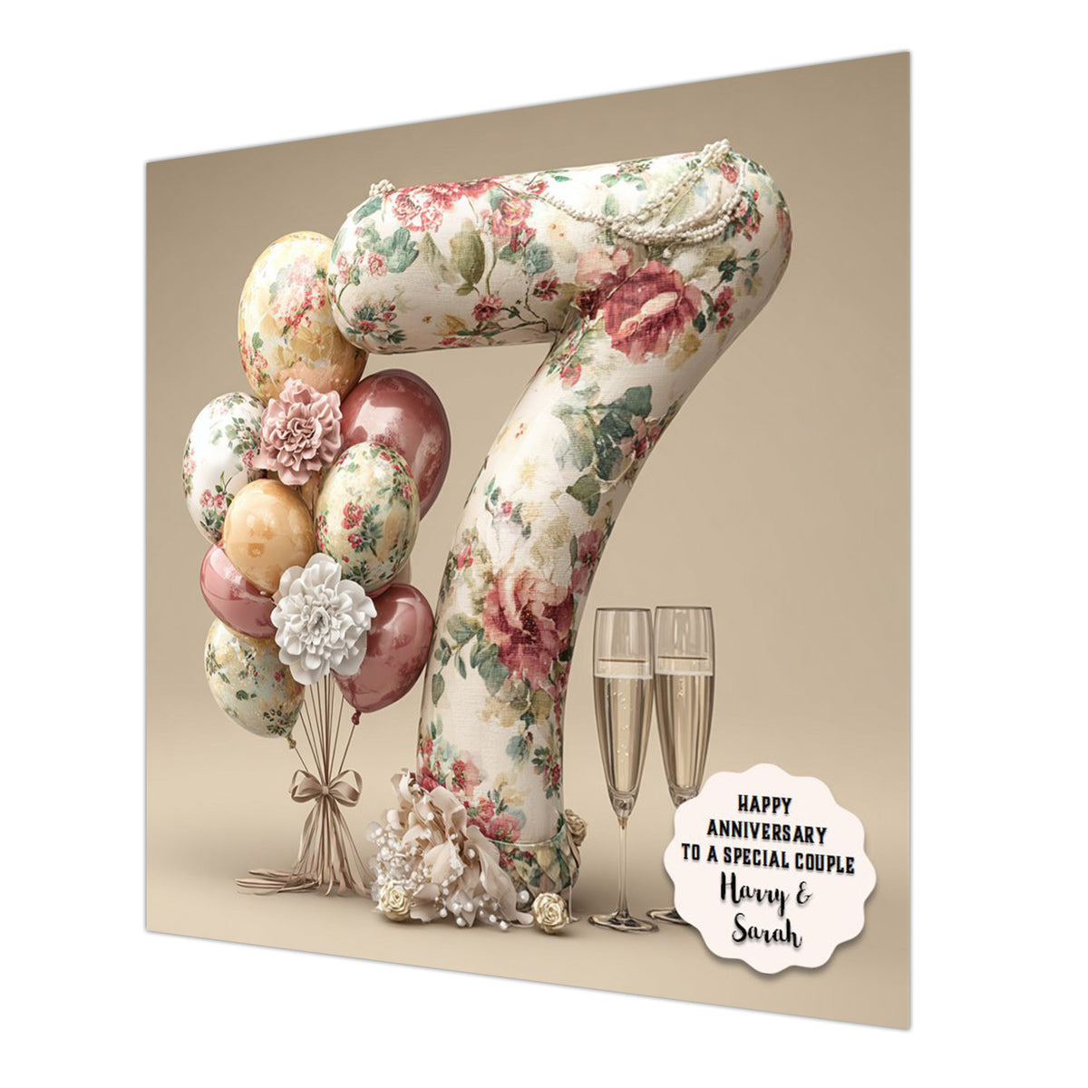 Personalised 7th Wedding Anniversary Card Special Couple, Son, Daughter, Granddaughter