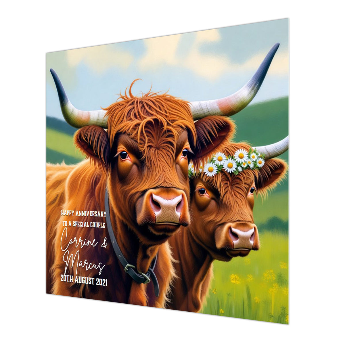 Wedding Anniversary Card For Husband, Wife or Special Couple Personalised Highland Cow