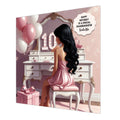 Personalised 10th Birthday Card - Girl at a Dressing Table - Black Hair