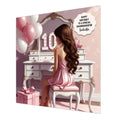 Personalised 10th Birthday Card - Girl at a Dressing Table - Brown Hair