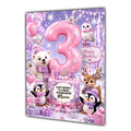 3rd Birthday Card Winter Animals Girl Granddaughter Daughter Large A5 Size