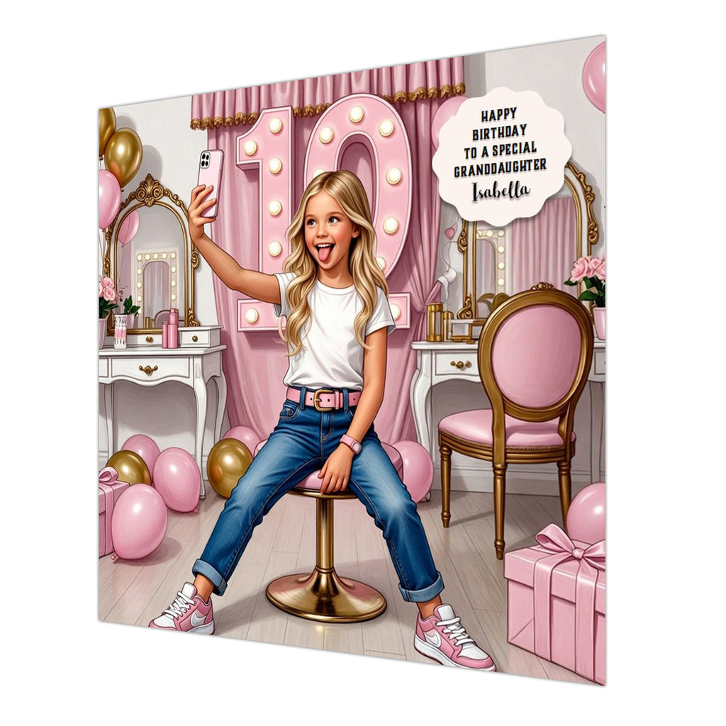 Personalised 10th Birthday Card - Girl Taking a Selfie - Blonde Hair