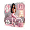 Personalised 10th Birthday Card - Girl in Pink Sportswear - Black Hair