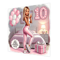 Personalised 10th Birthday Card - Girl in Pink Sportswear - Blonde Hair