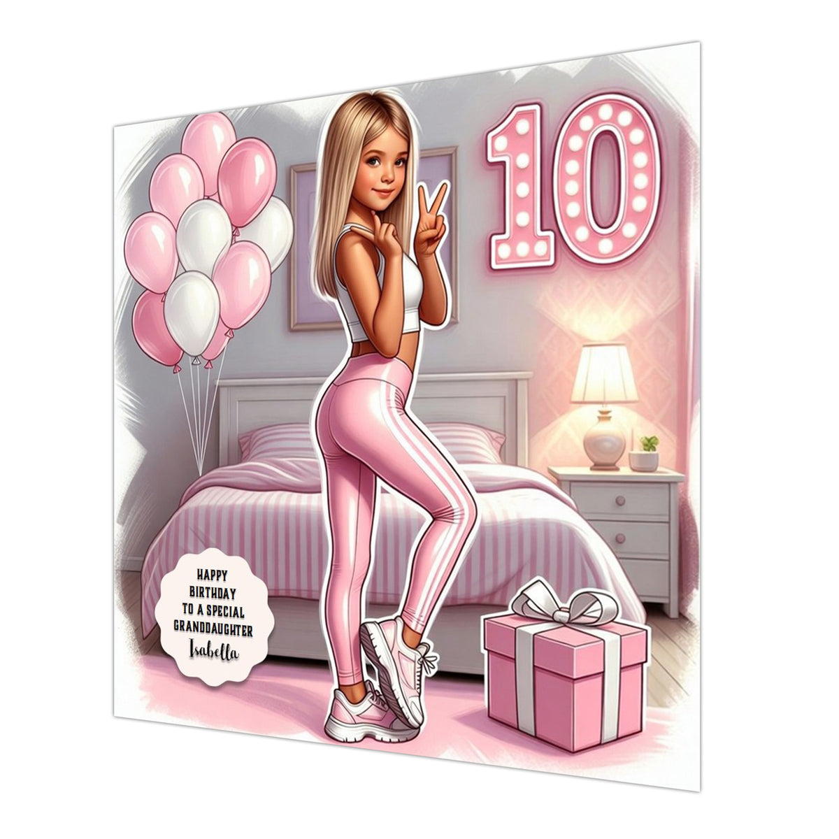 Personalised 10th Birthday Card - Girl in Pink Sportswear - Blonde Hair