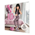 Personalised 10th Birthday Card - Girl in Sportswear - Black Hair