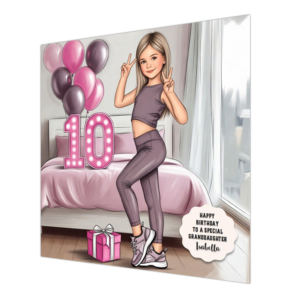 Personalised 10th Birthday Card - Girl in Sportswear - Blonde Hair