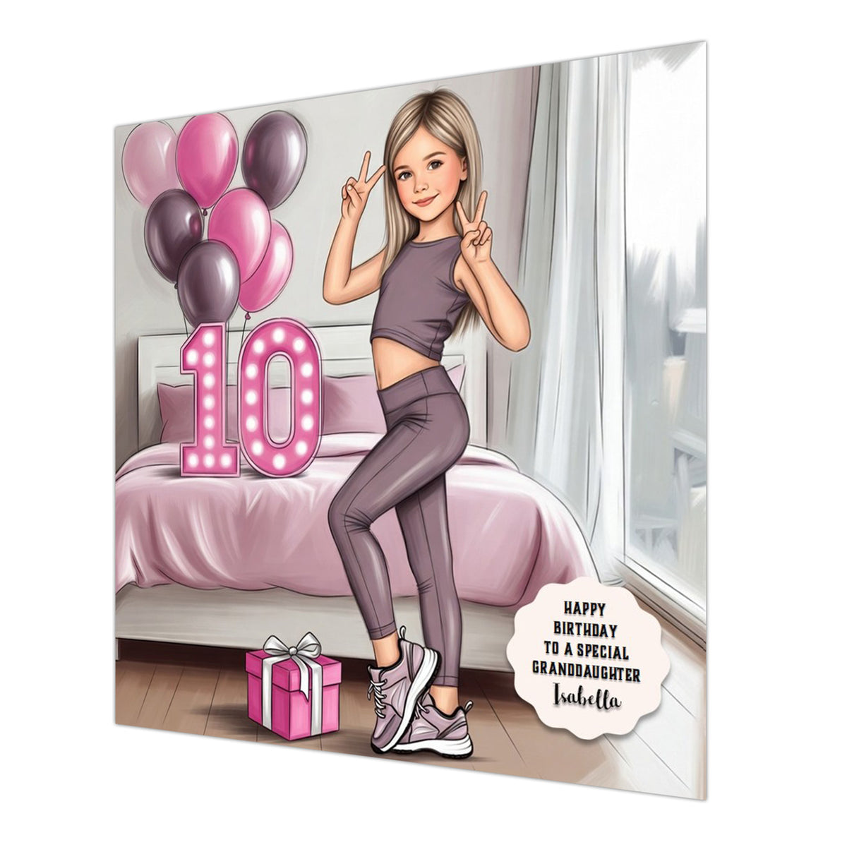 Personalised 10th Birthday Card - Girl in Sportswear - Blonde Hair