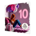 Personalised 10th Birthday Card - Girl Sitting on a Bed - Ginger Hair