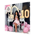 Personalised 10th Birthday Card - Girl Using a Phone at a Dressing Table - Black Hair