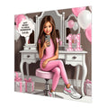 Personalised 11th Birthday Card - Girl Using a Phone at a Dressing Table - Brown Hair