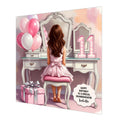Personalised 11th Birthday Card - Girl at a Dressing Table - Brown Hair