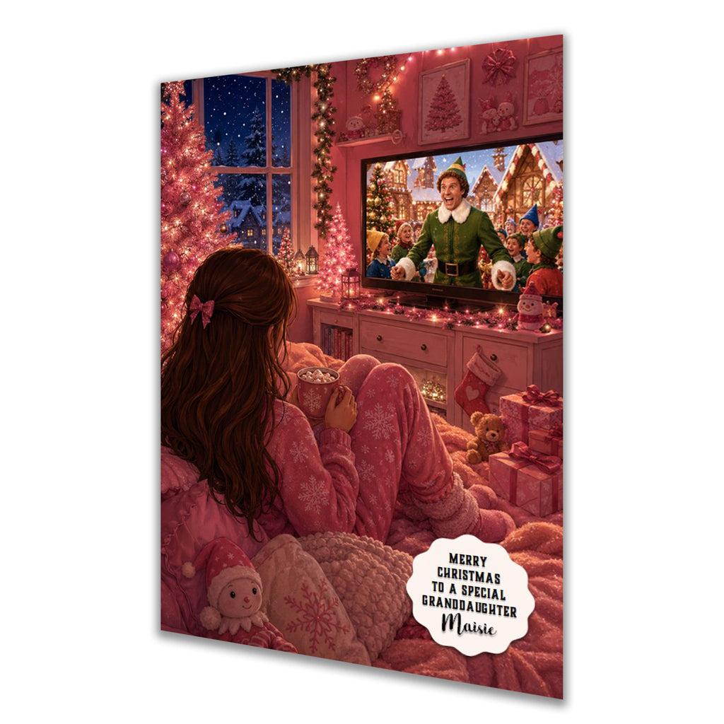 Personalised Christmas Card - Girl Watching a Christmas Film