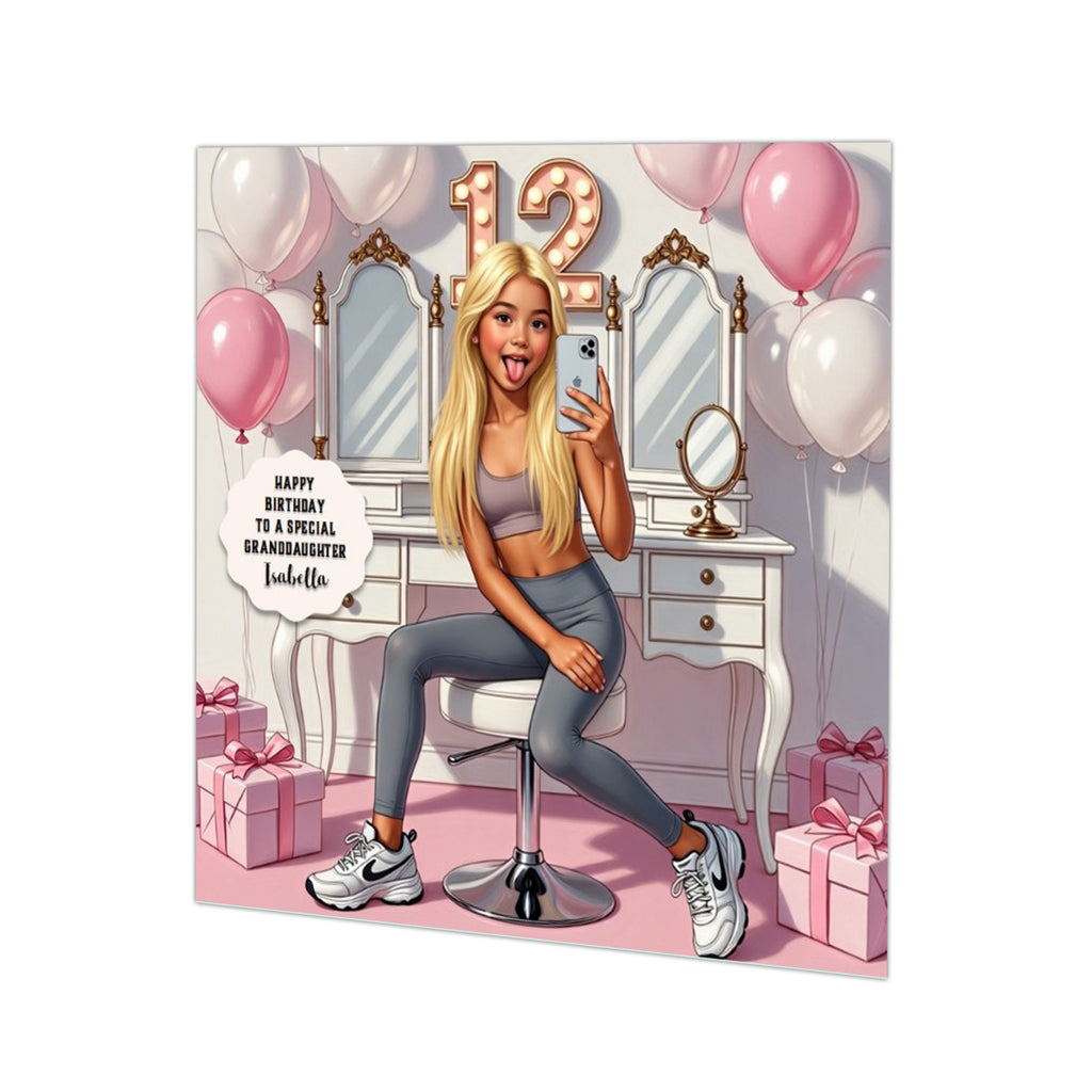 Personalised 12th Birthday Card - Girl Taking a Selfie - Blonde Hair