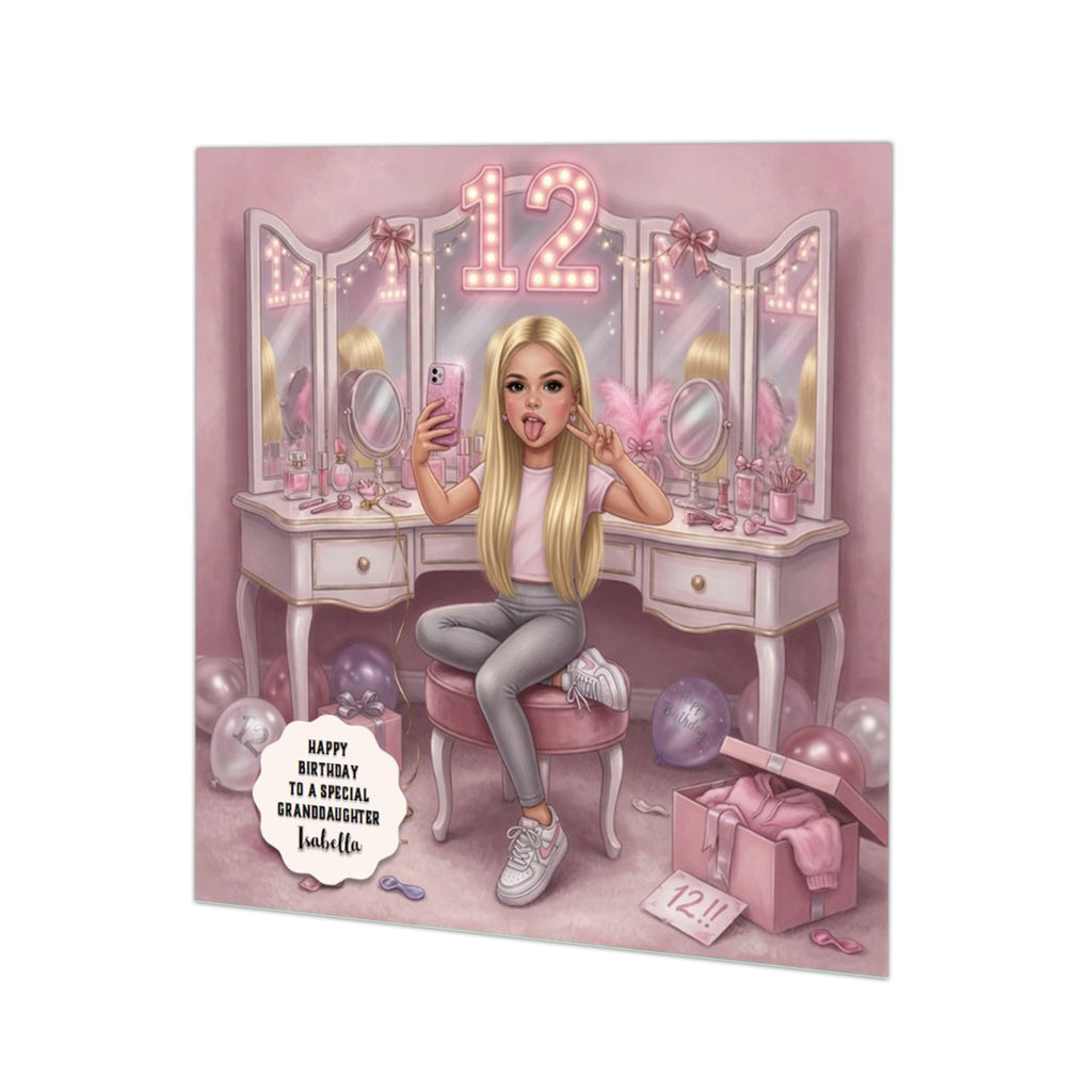 Personalised 12th Birthday Card - Girl Taking a Selfie - Blonde Hair