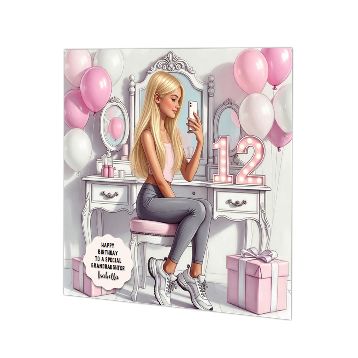 Personalised 12th Birthday Card - Girl Taking a Selfie - Blonde Hair