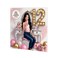 Personalised 12th Birthday Card - Girl Taking a Selfie - Black Hair