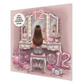 Personalised 12th Birthday Card - Girl at a Dressing Table - Brown Hair