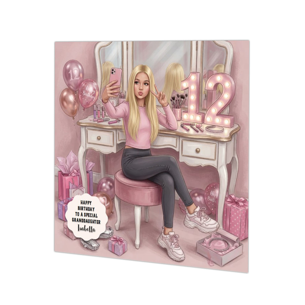 Personalised 12th Birthday Card - Girl Taking a Selfie - Blonde Hair